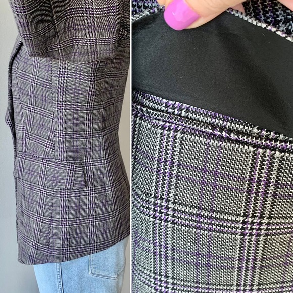 Michael Kors Collection Glen Plaid Wool Blazer Gray Size 8 - Picture 8 of 13